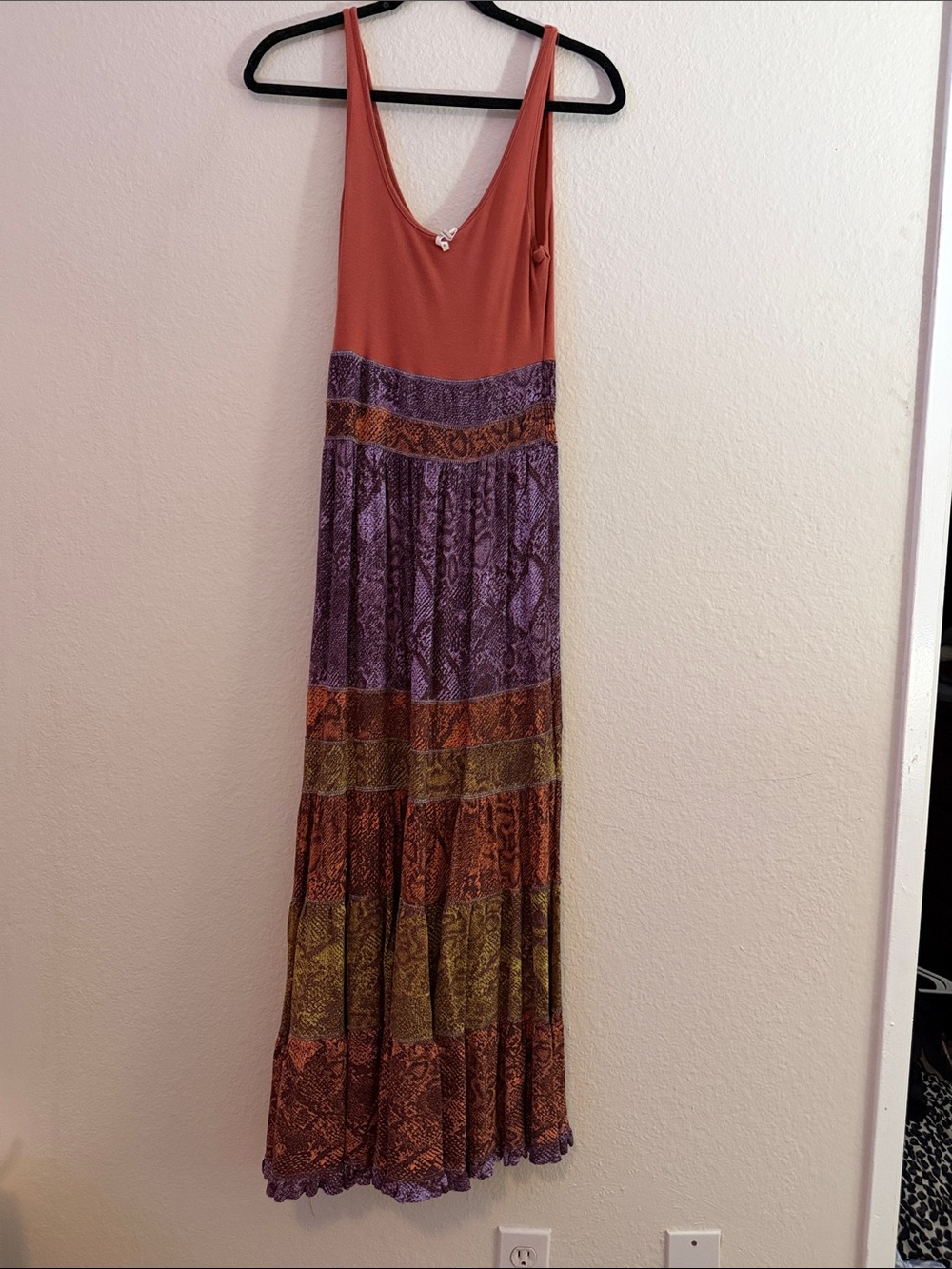 Anthropologie Rust Tank Bodice Maxi Dress with Purple Patterned Skirt - Picture 3 of 4